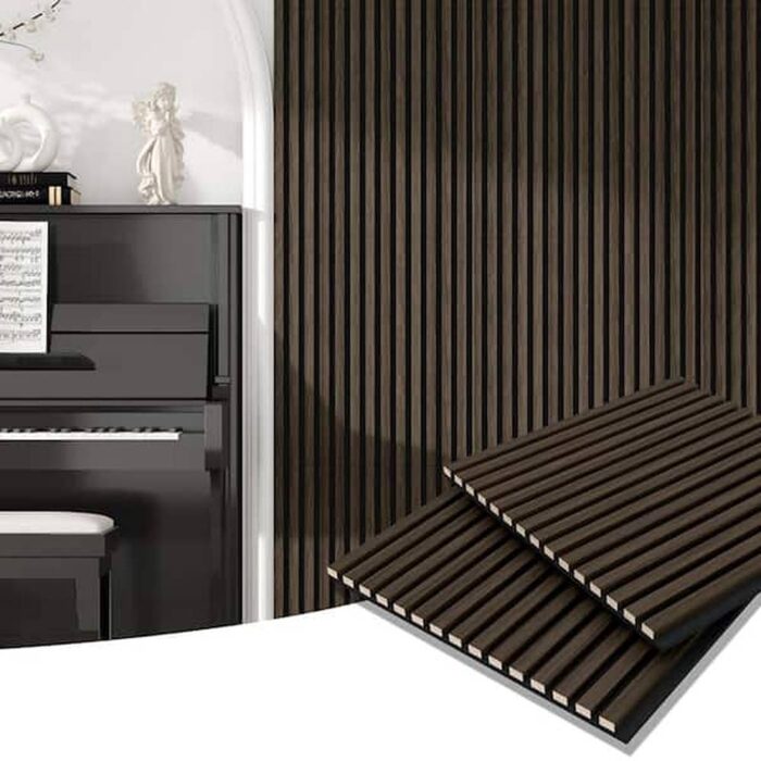 23.6 in. x 23.6 in. Natural Walnut Wood Color Square Wall Panels Decorative Sound Proof Panels Shiplap Panel (4-Pack)